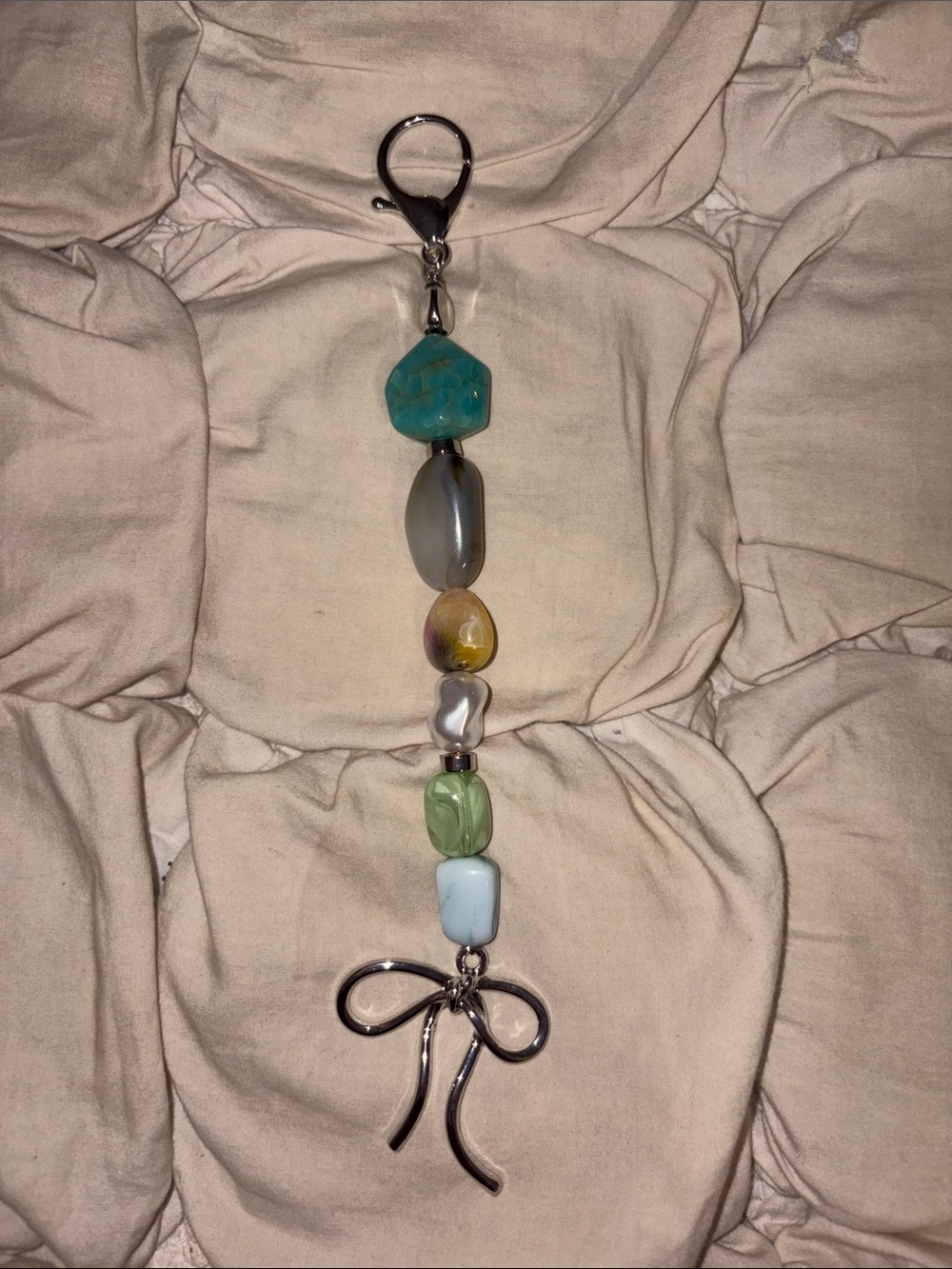 Free People Beaded Stone and Bow Bag Charm Keyring